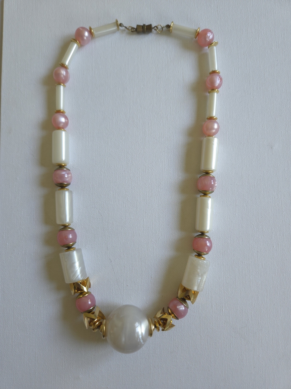 Vintage Moonglow Lucite Statement Necklace, Pink & White